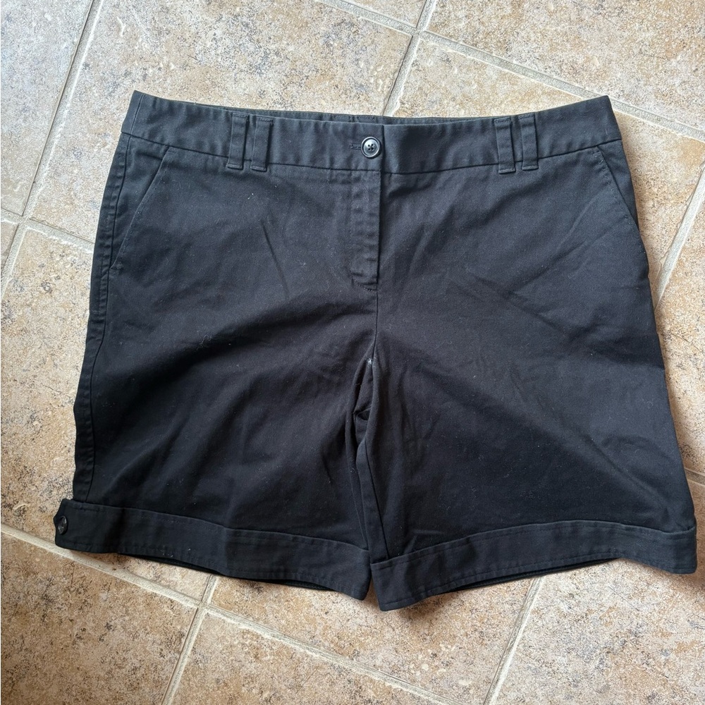 ANN TAYLOR Black Bermuda Shorts with Cuffed Hem, Size: 14